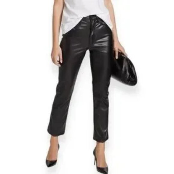 Women Mother Black High Waist Rider Ankle Wax On Wax Off Pu Faux Leather Pant 27 - Picture 2 of 16